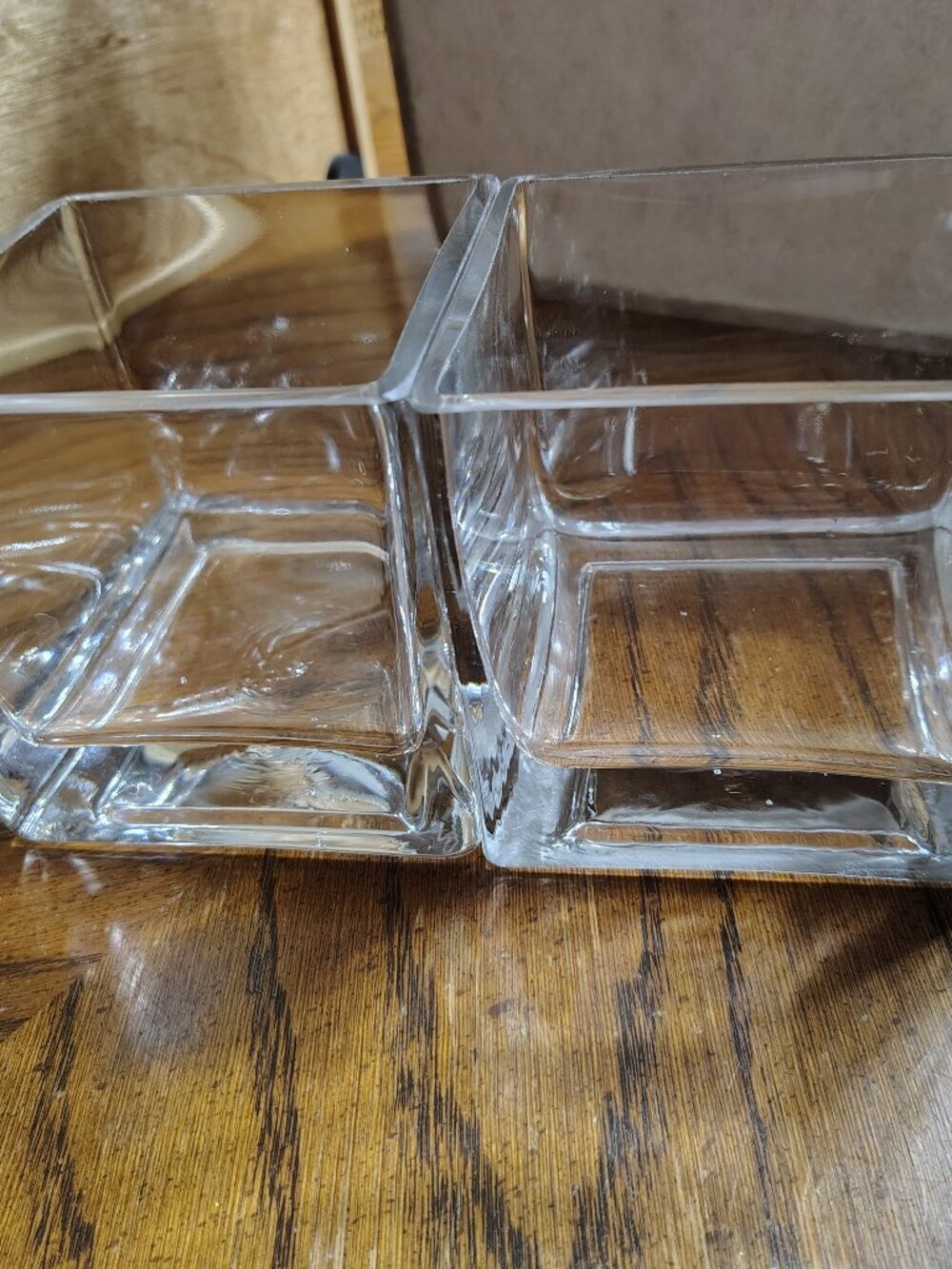 two square clear candle holders/ vase